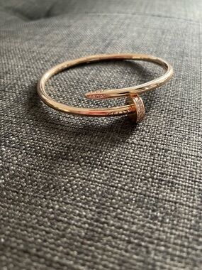 Rose Gold Nail-Style Crystal Hinged Bangle Bracelet